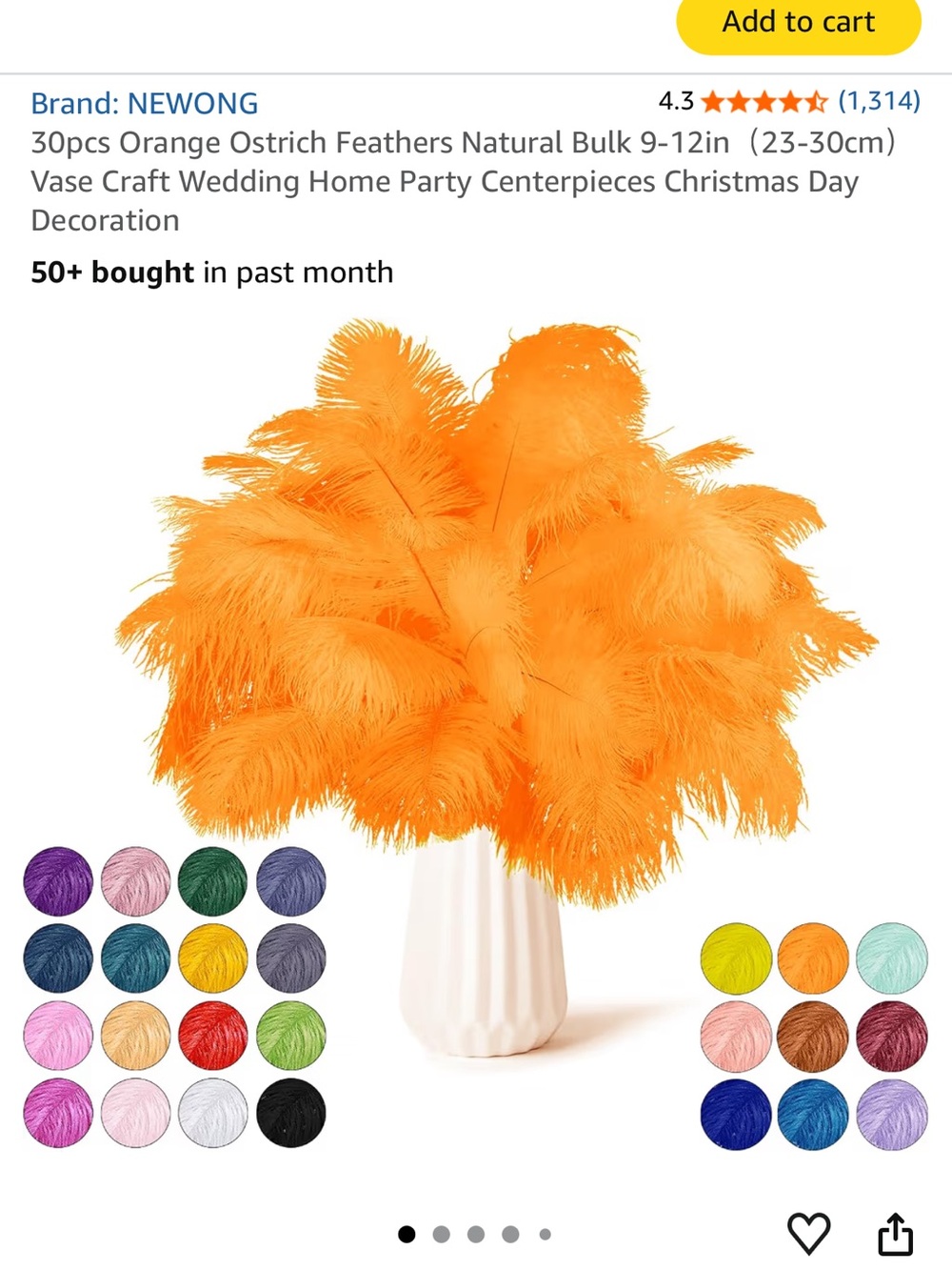 Orange Ostrich Feathers - 30 Bulk for Home Party Decor